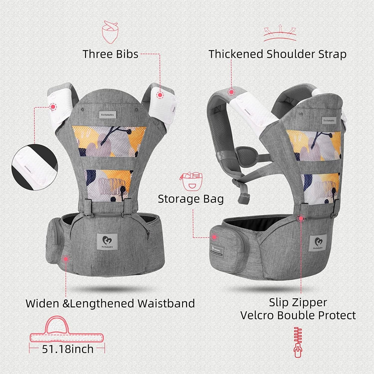 BELLABABY Ergonomische Babytrage mit Hüftgurt 3in1 0-36 Monate