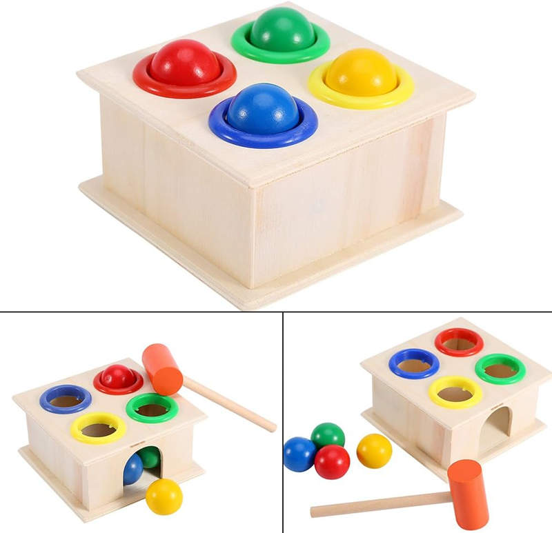ZERODIS Holzkiste mit Hammer und Kugeln 11 x 11 x 6 cm