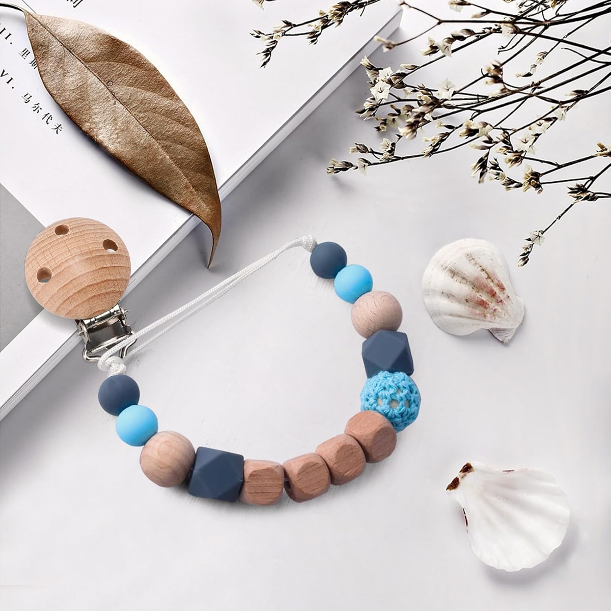 KIGNIOTE Holzclips für Schnullerketten 12 Stück