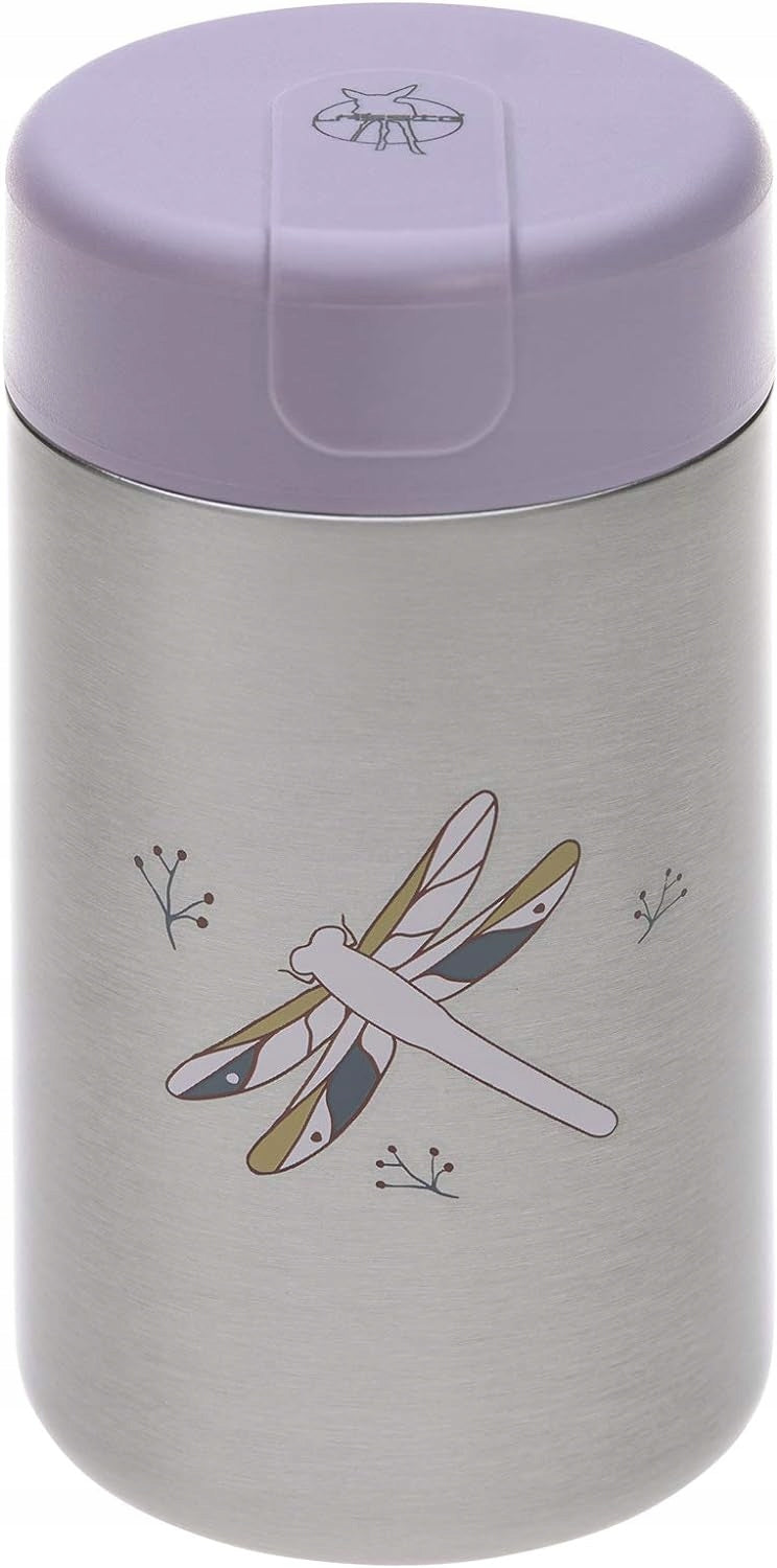 LASSIG Food Jar TERMOS OBIADOWY stal nierdzewna 480 ml, fioletowy termos obiadowy z motywem ważki