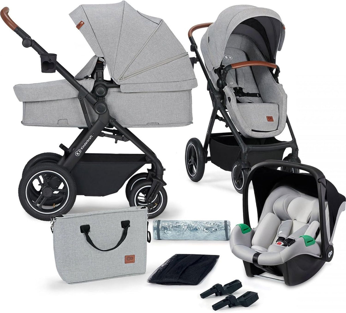 KINDERKRAFT B-TOUR 3-in-1 Multifunktionskinderwagen bis 22kg + Babyschale MINK PRO