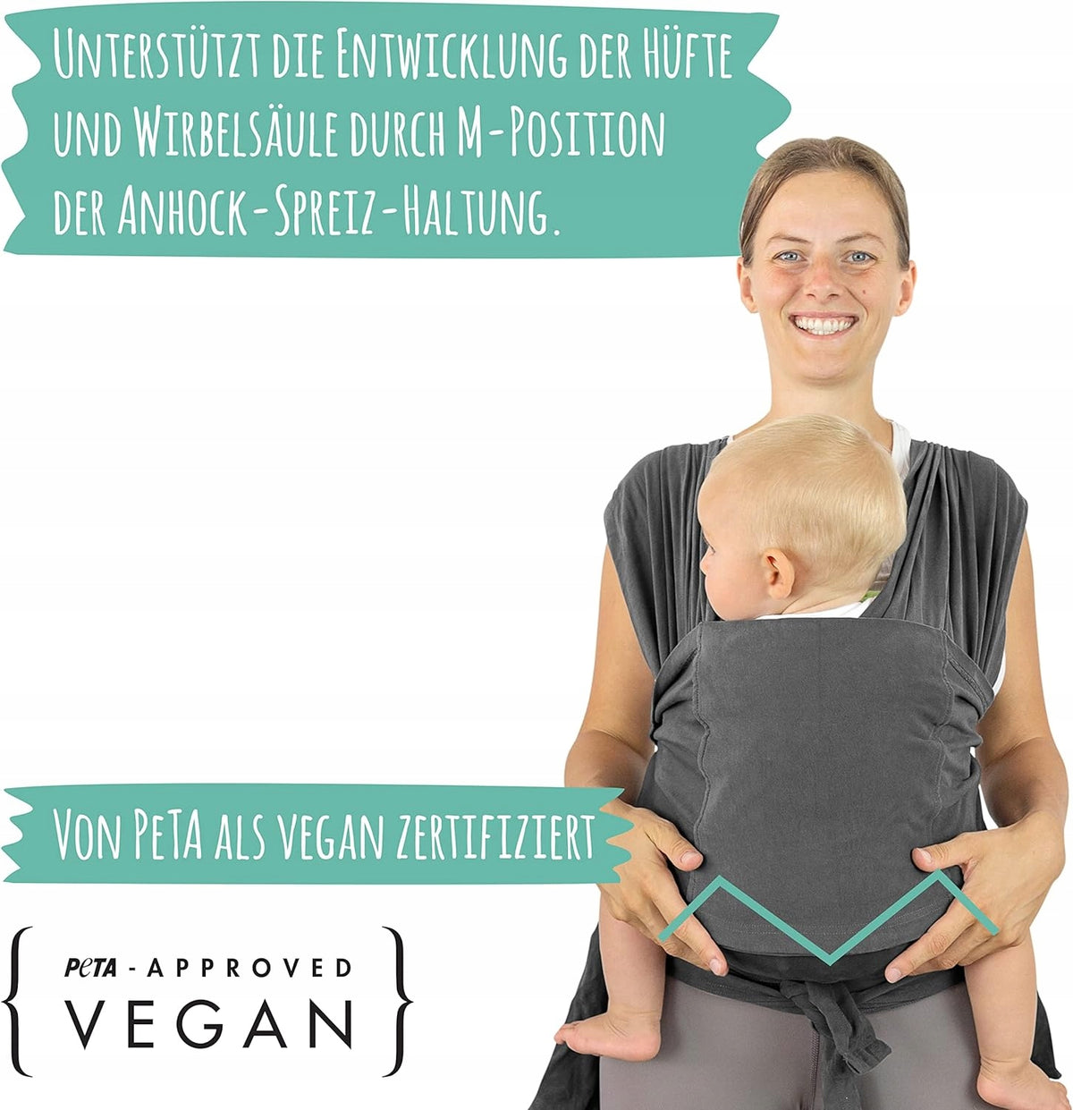 MAMMACITA chusta do noszenia dziecka 2w1, ergonomiczne nosidełko M-position, certyfikowane vegan PETA