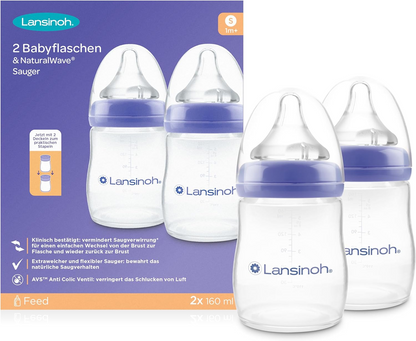 LANSINOH Flasche 160 ml x2 Sauger S 1 Monat+