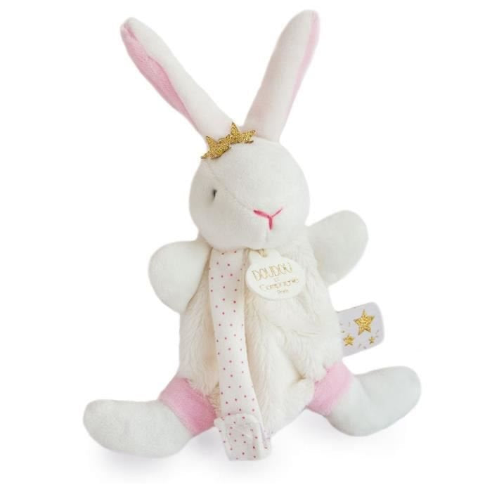 DOUDOU et COMPAGNIE królik z uchwytem na smoczek, przytulanka 15 cm, 0+
