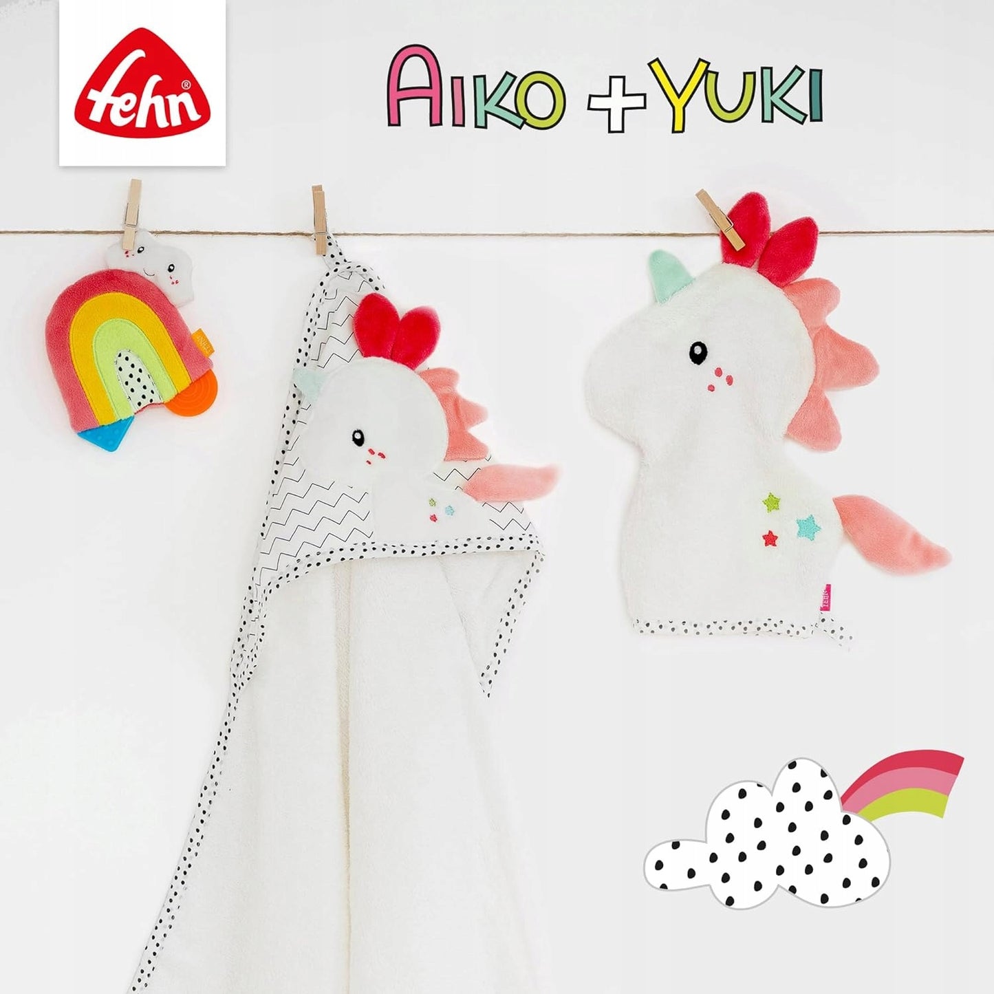 FEHN Aiko&Yuki poduszka zagłówek podróżny z grzechotką JEDNOROŻEC