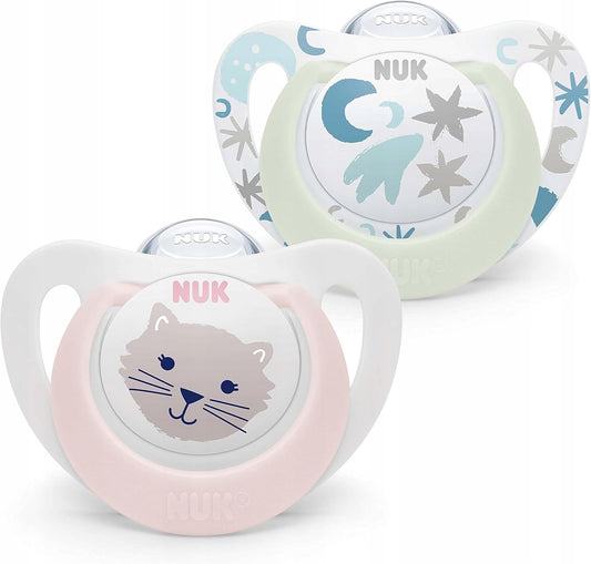 NUK STAR Day & Nightsoother x2, storage boxage 0-6mscsiliconeBPA and BPS freein nearly perfect, post-sale