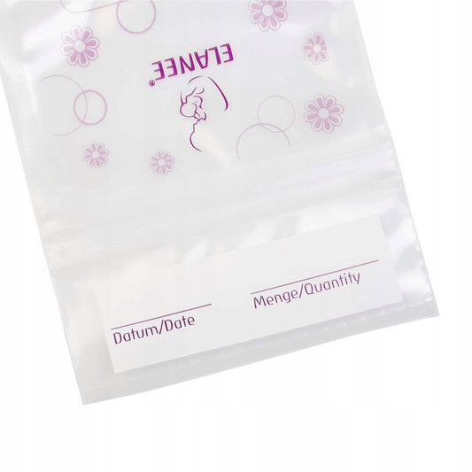 ELANEE Torebki do Przechowywania Pokarmu 20szt. woreczek do przechowywania mleka matki BPA-free, z podwójnym zamknięciem
