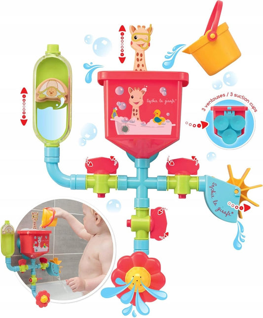 SOPHIE LA GIRAFE Badespielzeug mit Saugnäpfen, Röhrchen, Mühle, Gießkanne