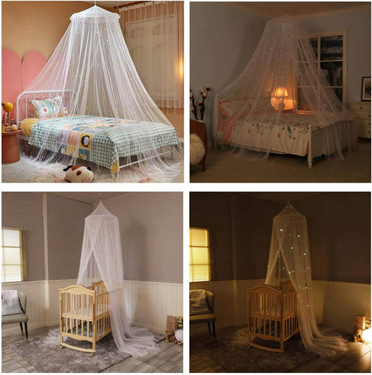 GLOW BED Moskitonetz für ein Kinderbett und Betthimmel mit fluoreszierenden Sternen – Produktfoto 2