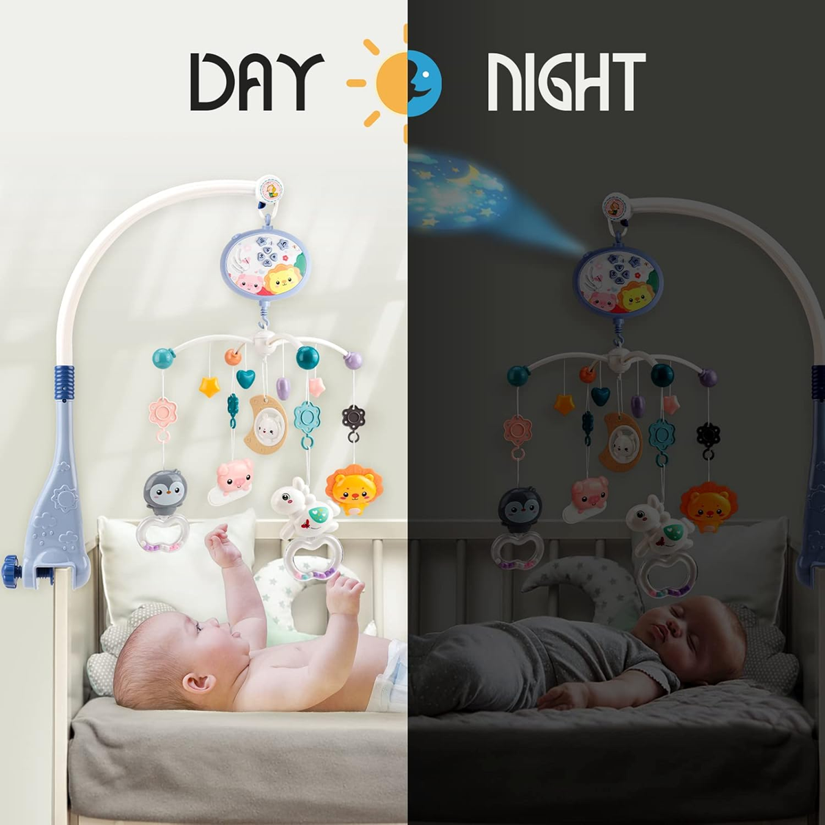 AMY & BENTON Babybett Mobile mit Spieluhr und Projektor + Fernbedienung