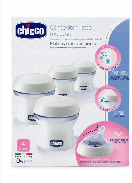 CHICCO recipiente pentru lapte, 4 x 150 ml + tetină cu capac