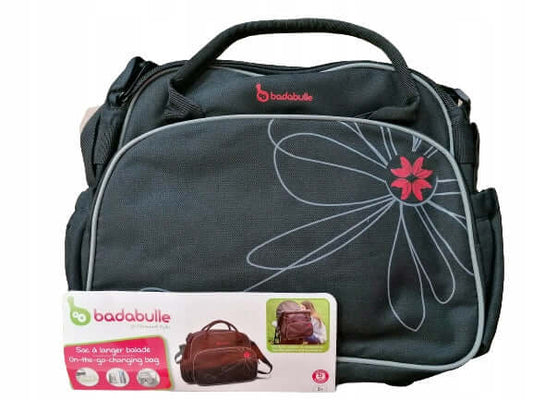 BADABULLE Vintage torba do wózka + akcesoria - czarno-różowa torba na pieluchy z kieszonkami i przegródkami