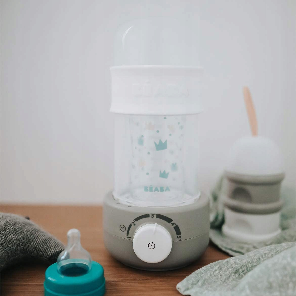 BEABA Baby Second podgrzewacz parowy, sterylizator do butelek i słoiczków dla niemowląt, biało-szary, BPA free