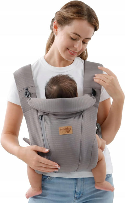 VRBABIES nosidełko ergonomiczne szare, miękkie nosidło dla dziecka, wygodne i regulowane