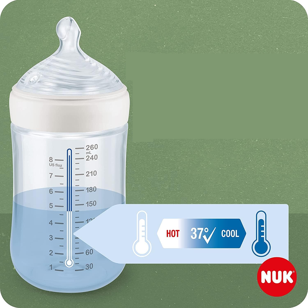 NUK For Nature Flasche 150 ml 1 m+ Sauger S langsame Fließgeschwindigkeit Temperaturkontrolle