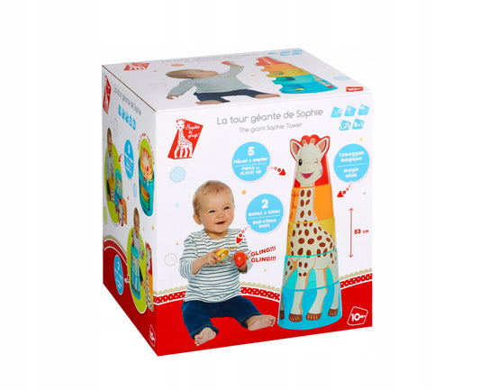 Sophie la Giraffe5 piece tower + 2 ballsage 10 months+used condition, db - considerable signs of use