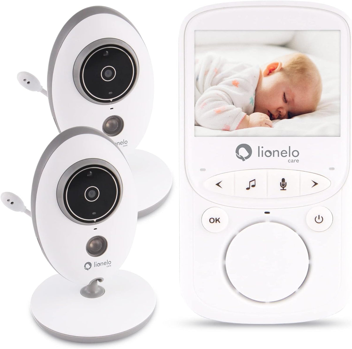 LIONELO Babyline 5.1 niania elektroniczna 2,4" VOX + 2 kamery, biały monitor z kamerami i ekranem 2,4"