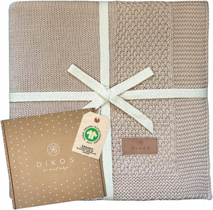 DIKOS kocyk z bawełny ORGANIC 75x100cm, beżowy kocyk dziecięcy z bawełny organicznej GOTS w pudełku