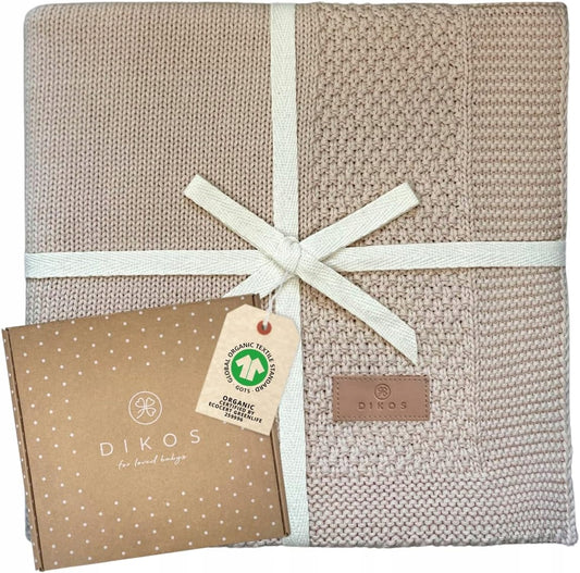 DIKOS kocyk z bawełny ORGANIC 75x100cm, beżowy kocyk dziecięcy z bawełny organicznej GOTS w pudełku