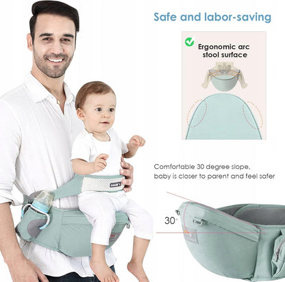 SONARIN fotelik nosidełko biodrowe 0-36msc, zielone nosidełko dla dziecka 0-30 kg, ergonomiczne i wygodne