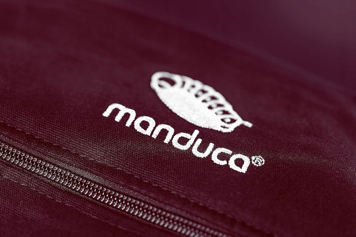 MANDUCA First nosidełko klamrowe bawełna organiczna, bordowe nosidło z logo i zamkiem błyskawicznym