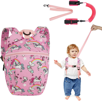 AOMIG Rucksack mit Sicherheitsgurt + Leine Handgelenkband EINHORN