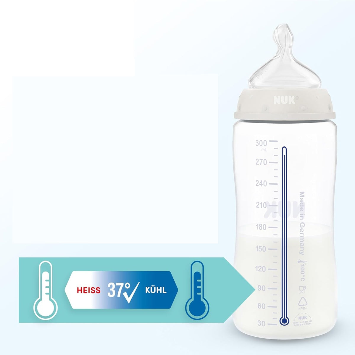 NUK First Choice Flasche 300 ml Sauger M mittlerer Durchfluss 3 m+ WAL
