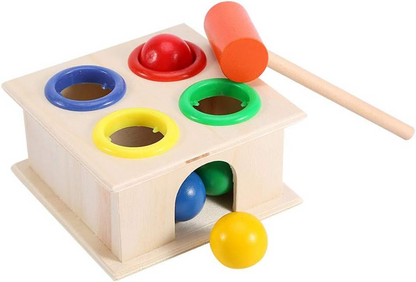 ZERODIS Holzkiste mit Hammer und Kugeln 11 x 11 x 6 cm