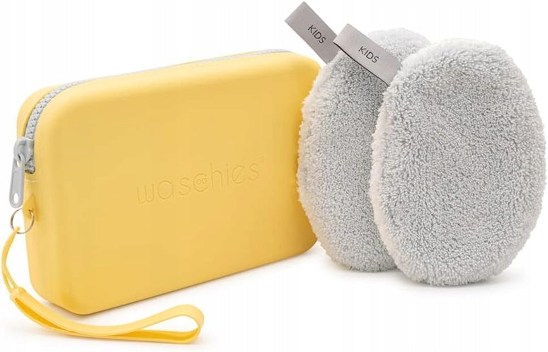 WASCHIES zwei hypoallergene Babywaschlappen + Silikonetui