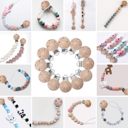KIGNIOTE Holzclips für Schnullerketten 12 Stück