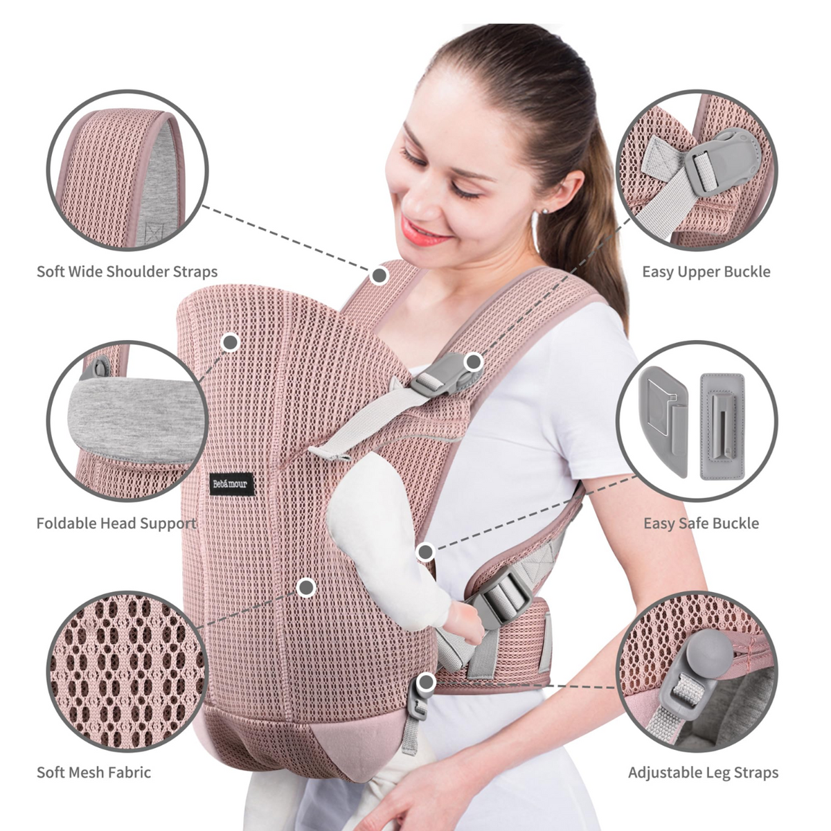 BEBAMOUR ergonomische Babytrage bis 12kg 3-in-1