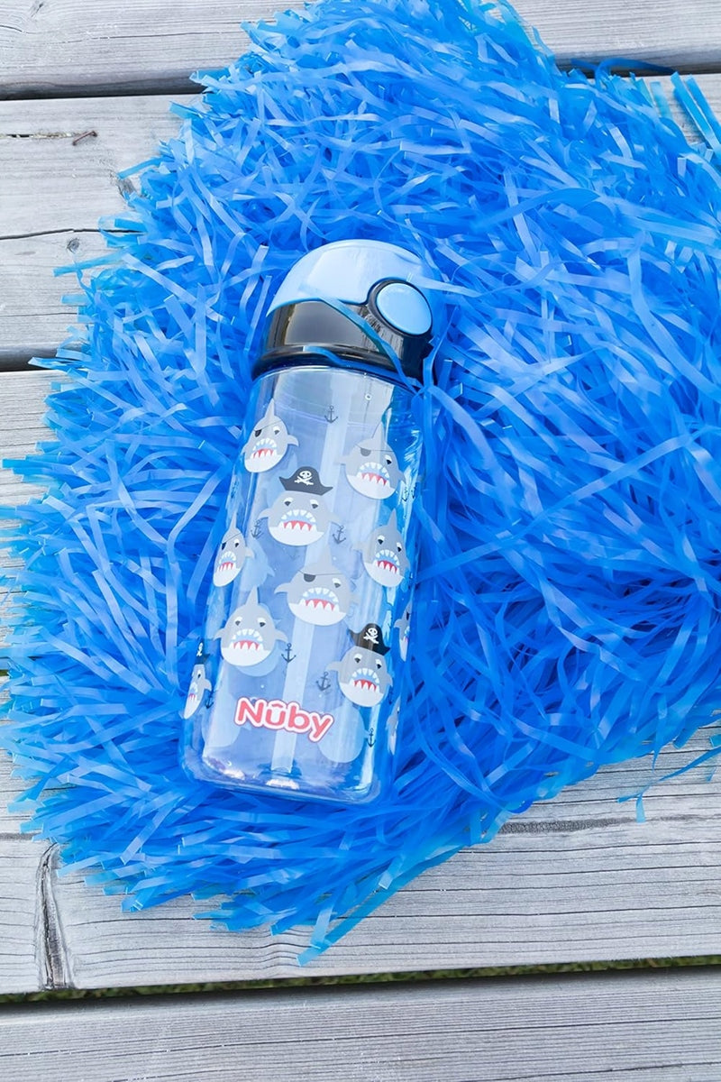 NUBY Strohhalmbecher Tritan Trinkflasche mit Strohhalm 4 l+ 540 ml HAI