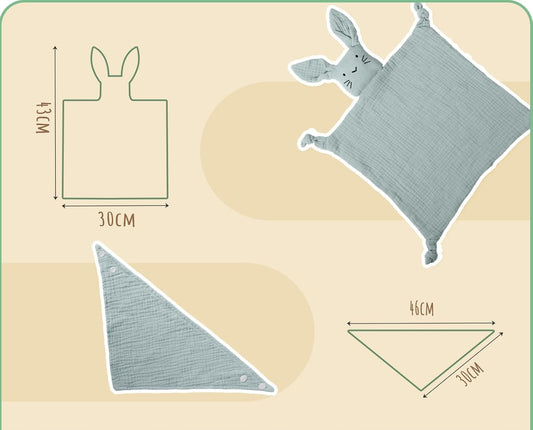 YOOCAA Set aus Lätzchen + Holz-Beißring + Musselin-Kuscheltuch 30 x 43 cm – Produktfoto 2
