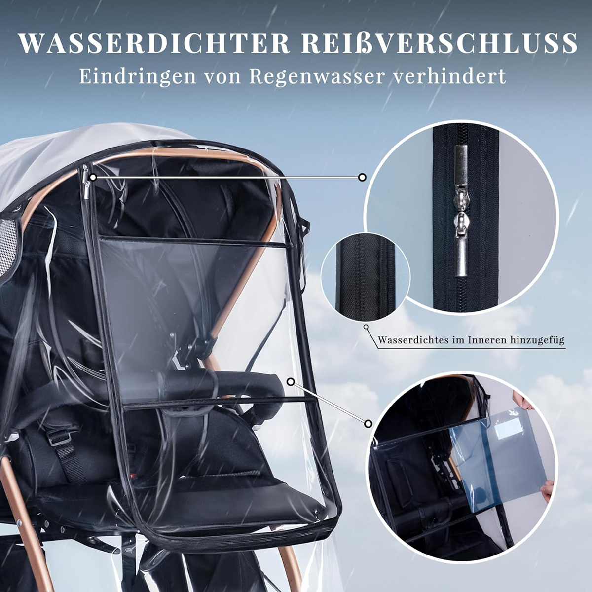 BEMECE Regenschutzfolie für Kinderwagen, universell, mit Fenster