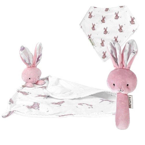 KISUMI Komfort-Set, Lätzchen und Plüschrassel HASE