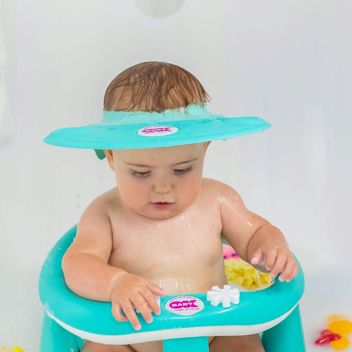 OKBABY Hippo rondo kąpielowe osłona dla dzieci, turkusowa ochrona przed wodą i szamponem dla niemowląt