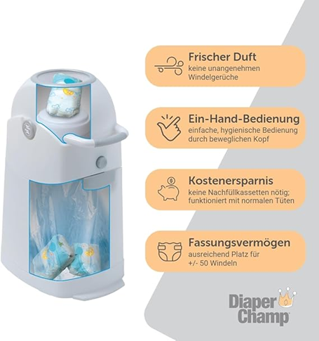DIAPER CHAMP Windeleimer FÜR MÜLLSÄCKE +/-50 Windeln