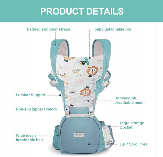 NUKIED porte-bébé ergonomique avec ceinture abdominale 6 en 1