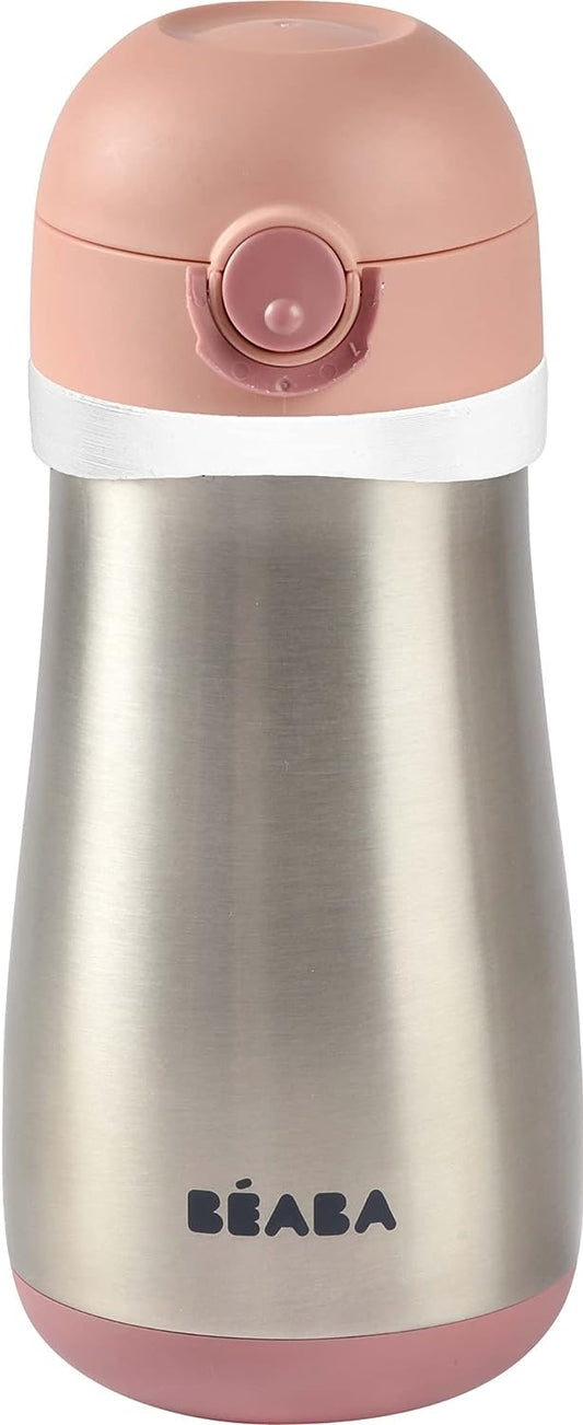 BEABA stalowy bidon termiczny termobutelka 350 ml, różowy, używany, stal nierdzewna, BPA free