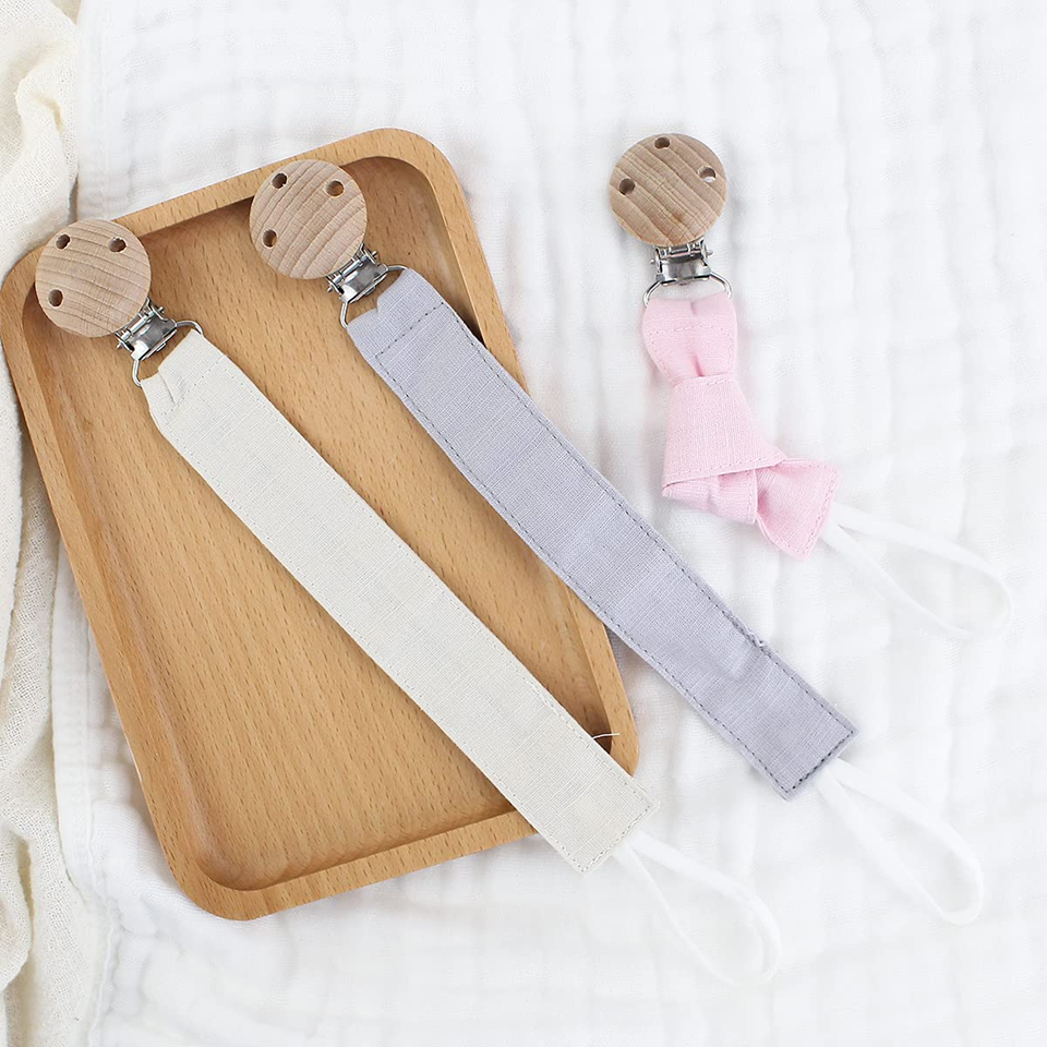 RUBY Schnullerkette aus Holz und Baumwolle mit Clip, 3 Stück