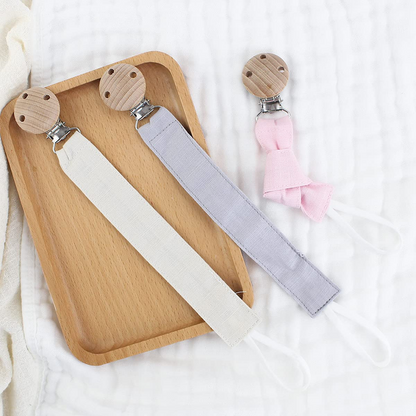 RUBY Schnullerkette aus Holz und Baumwolle mit Clip, 3 Stück