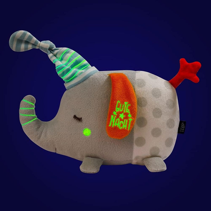 FEHN Kuscheltier mit Nachtlicht, 4 Farben und leuchtender Stickerei ELEFANT