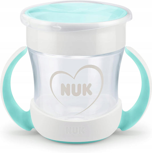 NUK Mini Magic Cup KUBEK NIEKAPEK 160 ml biało-miętowy kubek dla dzieci z uchwytami i pokrywką
