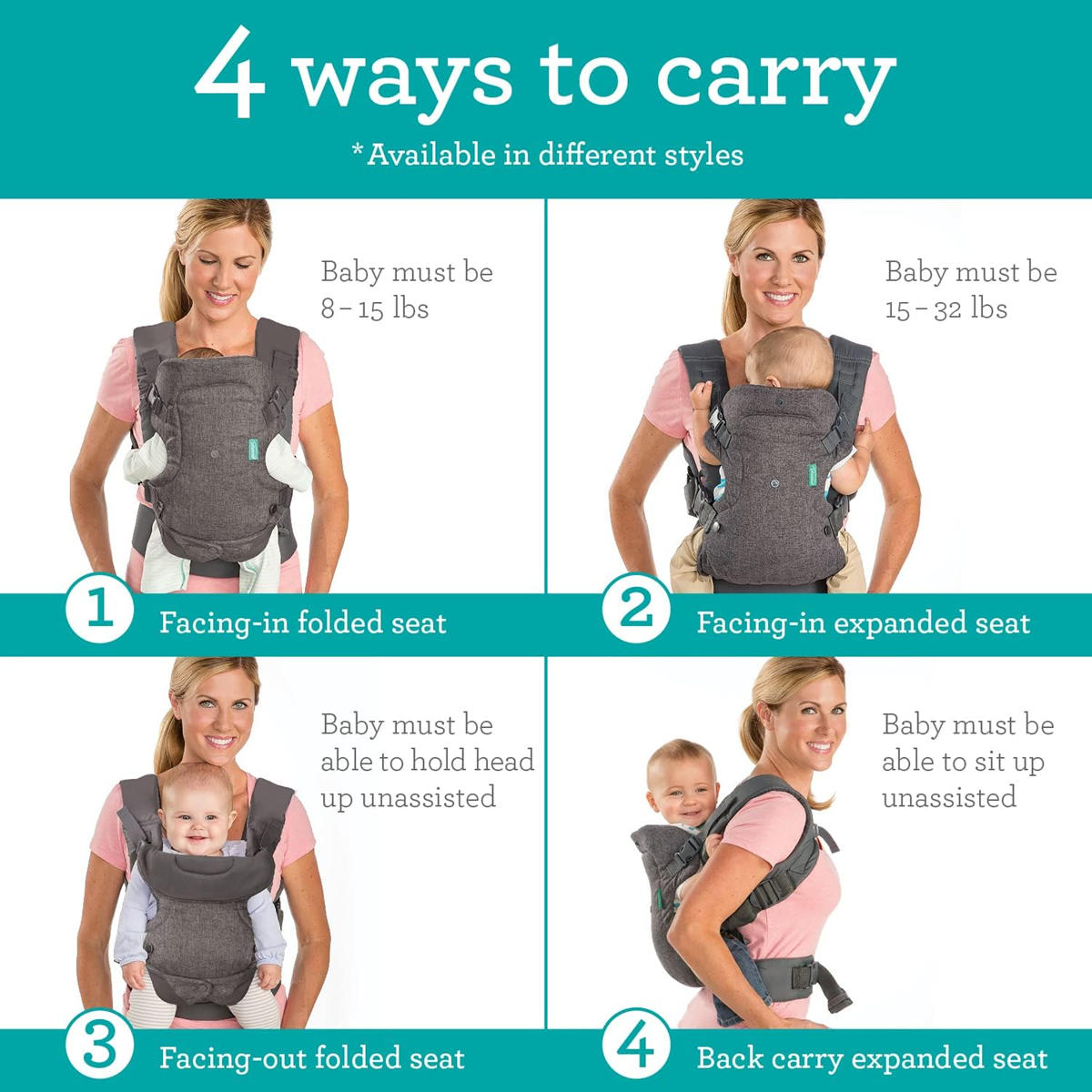 INFANTINO Flip 4-in-1 ergonomische Babytrage 3-14,5kg