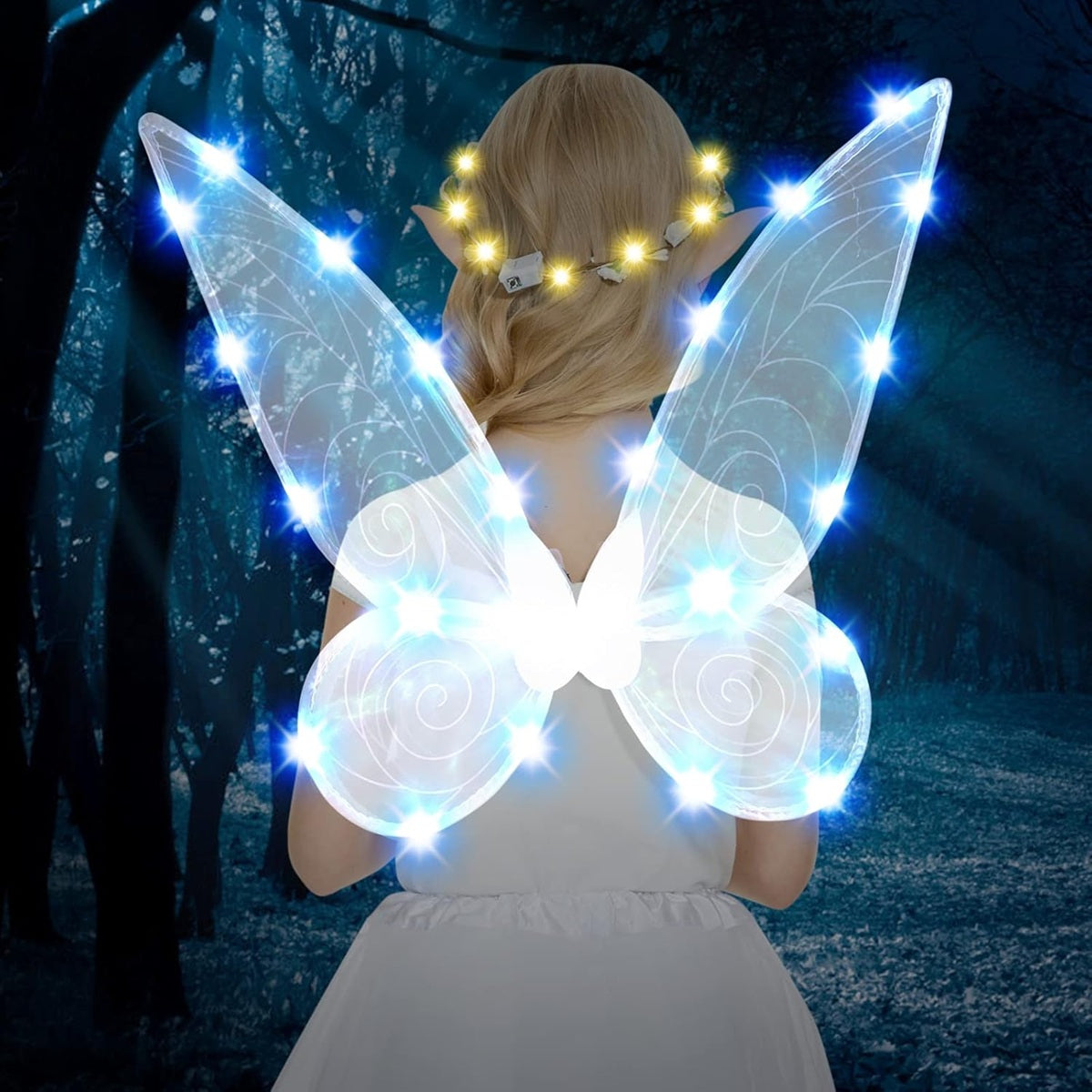 FORMIZON Feenflügel mit LEDs + Zauberstab, Kranz, Ohren, 46 x 65 cm