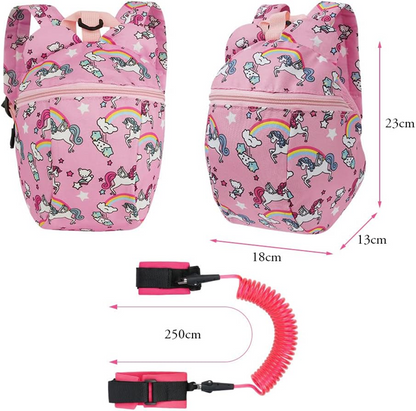 AOMIG Rucksack mit Sicherheitsgurt + Leine Handgelenkband EINHORN