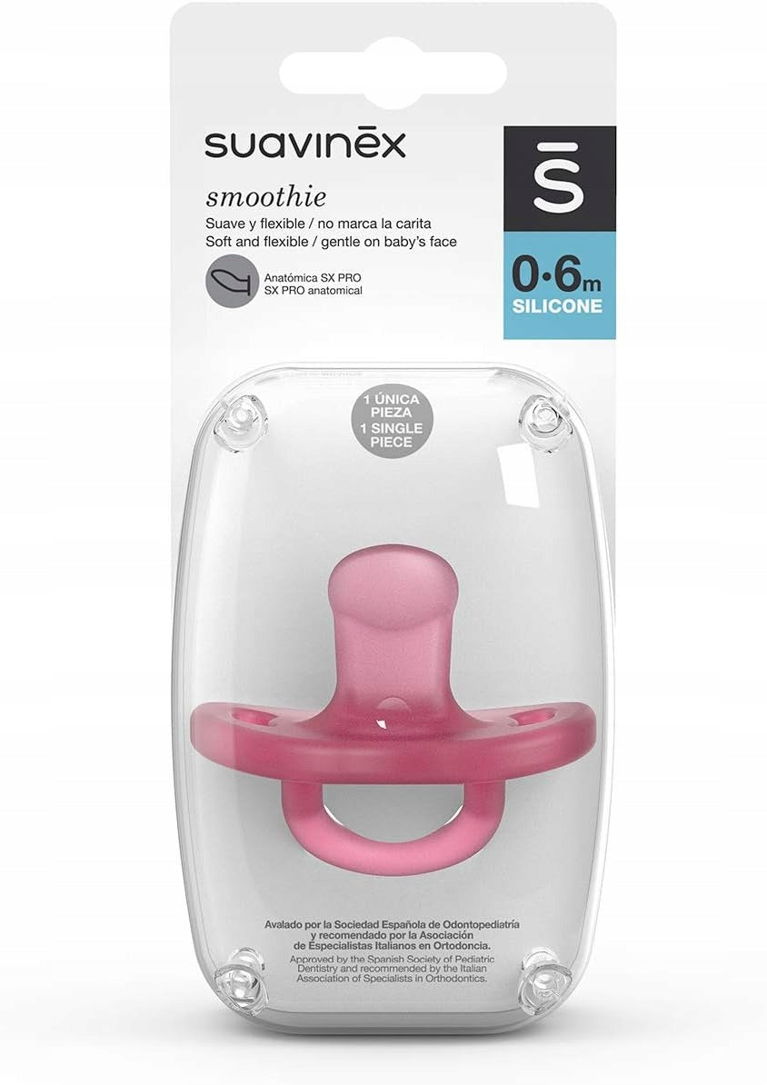 SUAVINEX smoczek uspokajający SMOOTHIE silikon 0-6 msc, różowy, anatomiczny SX Pro, bez BPA i BPS