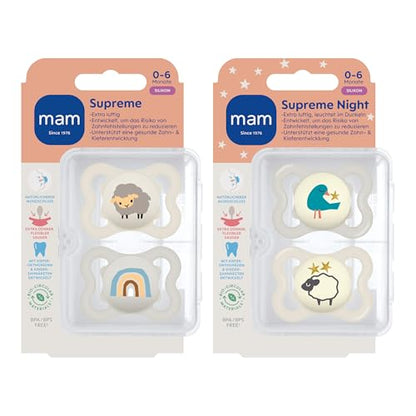 MAM Supreme Day&Night Silikon-Beruhigungssauger 0-6 Monate x4 LEUCHTEND