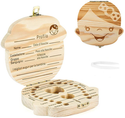 LOVE BABY hölzerne Aufbewahrungsbox für Milchzähne ITALIENISCH
