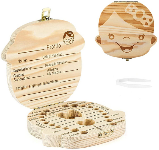 LOVE BABY hölzerne Aufbewahrungsbox für Milchzähne ITALIENISCH